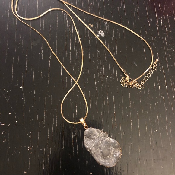 None Jewelry - Silver geode on gold chain